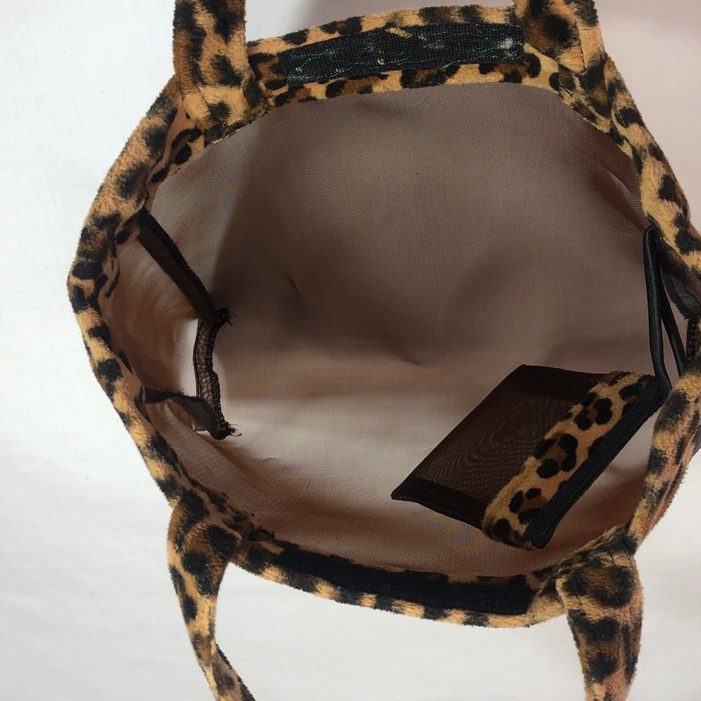 Leopard Trim Brown Mesh Tote Bag & Matching Zip Purse (13” x 8 1/2”) - Picture 4 of 7
